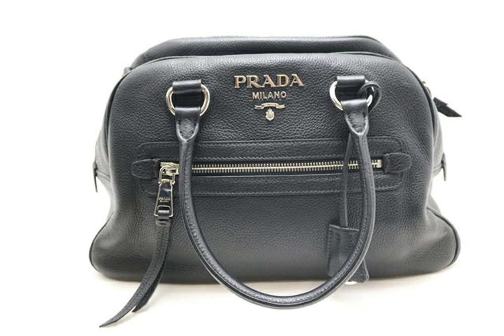 Prada black pebbled leather Vitello Daino Phenix hobo bag striped web